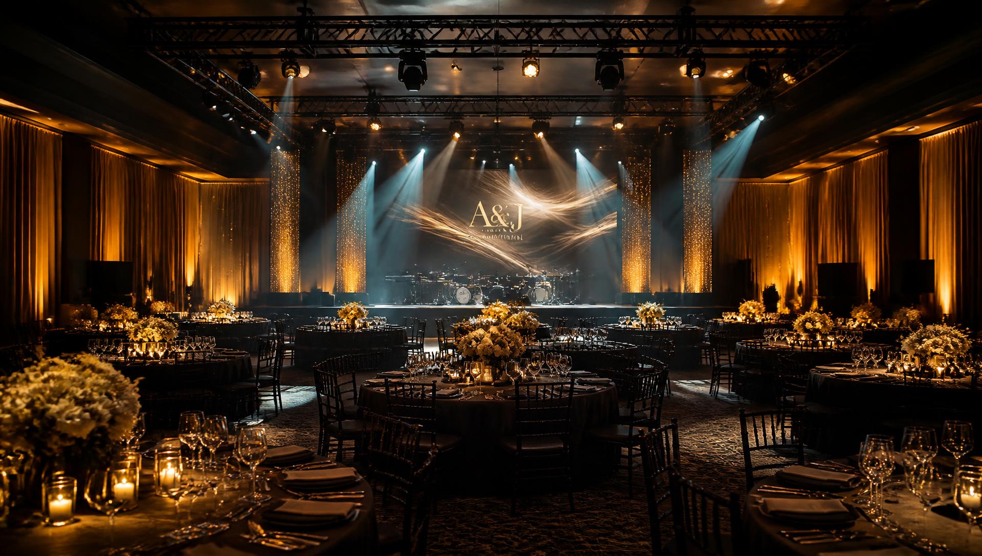 Gala ballroom with stage lighting produced by IM Event Producer inc